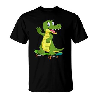 Crocodile With A Skateboard, Skateboarding Skater Boy T-Shirt | Mazezy