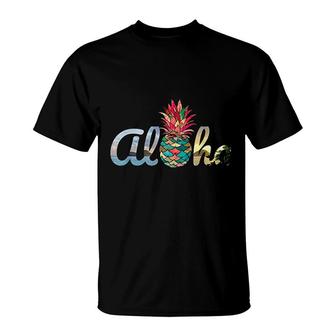 Cute Aloha Hawaii Pineapple Mermaid Coral T-Shirt | Mazezy