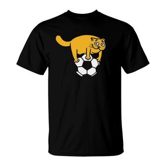 Cute Cat On Soccer Ball Funny Fur Mama T-Shirt | Mazezy