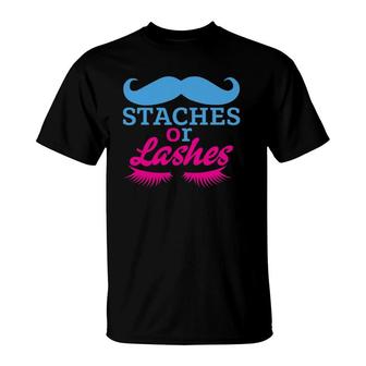 Cute Gender Reveal Staches Or Lashes Design T-Shirt | Mazezy