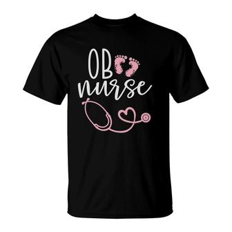 Cute Ob Nurse Baby Feet Heart Design T-Shirt | Mazezy
