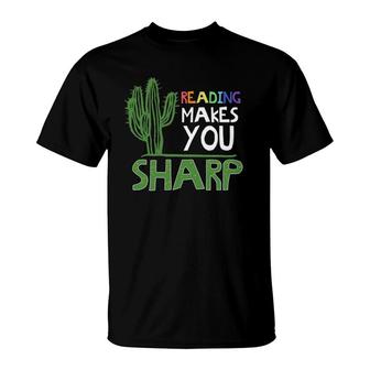 Cute Reading Design Sharp Cactus Teacher Gift Idea T-Shirt | Mazezy CA