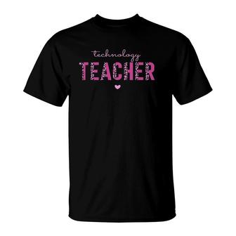 Cute Technology Teacher Tech Stem Pink Leopard Print Cheetah T-Shirt | Mazezy