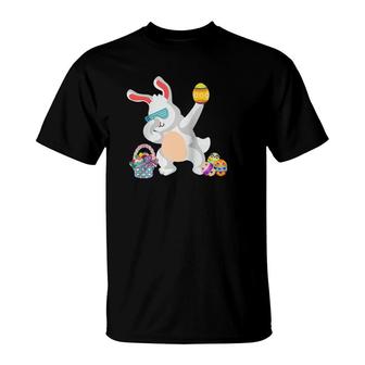 Dabbing Rabbit Easter Day Eggs Dab Boys Girls Kids Tee Bunny Raglan Baseball Tee T-Shirt | Mazezy