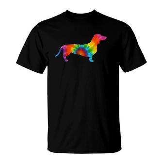 Dachshund Tie Dye Retro Rainbow Trippy Hippies Hippy 70S T-Shirt | Mazezy