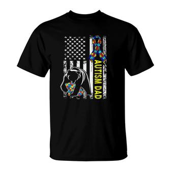 Dad Autism Awareness American Flag T-Shirt | Mazezy