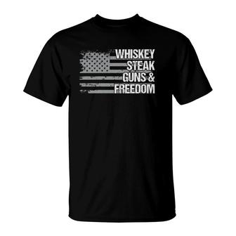 Dad Grandpa Veteran Us Flag Whiskey Steak Guns Freedom T-Shirt | Mazezy