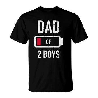 Dad Of 2 Two Boys Low Battery Gift For Father's Day T-Shirt | Mazezy