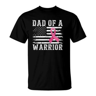 Dad Of Warrior Breast Cancer Usa Flag Pink Ribbon Vintage T-Shirt | Mazezy