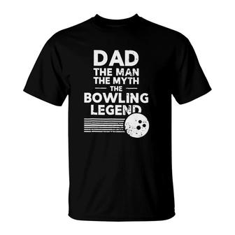 Dad The Man Myth Bowling Legend Retro Vintage Bowling Ball Stripes Father's Day Bowlers T-Shirt | Mazezy