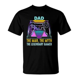 Dad The Man Myth Legendary Gamer Retro Games Funny Gaming T-Shirt | Mazezy