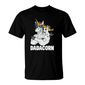 Dadacorn Muscle Unicorn Dad With Baby Daughter Sunglasses T-Shirt | Mazezy