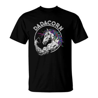 Dadacorn Unicorn Muscle Dad Baby Father's Day Gift T-Shirt | Mazezy