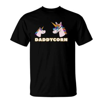 Daddycorn Daddy 1 Kid Father Unicorn Father's Day T-Shirt | Mazezy