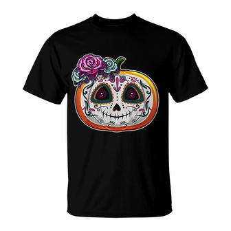 Day Of The Dead Pumpkin Dia De Los Muertos Skull Gift T-Shirt | Mazezy