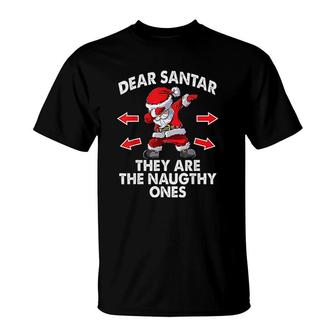Dear Santa They Are Naughty Santa Dabbing Christmas T-Shirt - Thegiftio