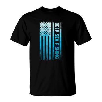 Deep Sea Fishing Usa Flag Deep Sea Fishing Rod Man Saltwater T-Shirt | Mazezy