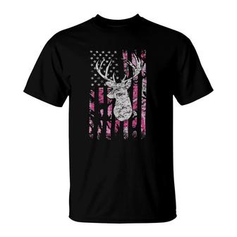 Deer Hunting Buck Pink Camouflage Flag T-Shirt | Mazezy