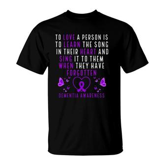 Dementia Awareness Purple Ribbon Heart T-Shirt | Mazezy