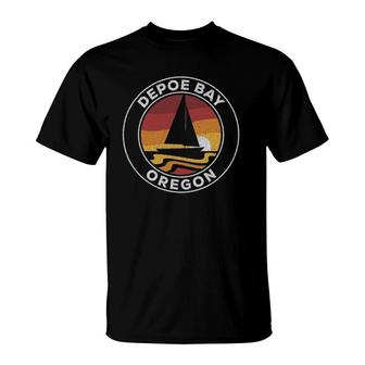 Depoe Bay Oregon Vintage Sailboat 70S Retro Sunset T-Shirt | Mazezy