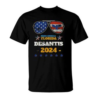 Desantis 2024 Make America Florida Flag Eagle Sunglasses T-Shirt | Mazezy
