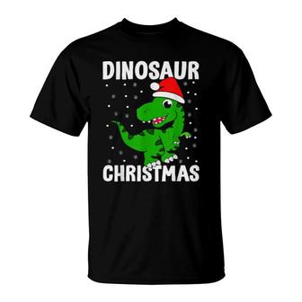 Dinosaur Christmas Xmas Dino Santa Riding A Trex Dinosaur T-Shirt | Mazezy