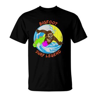 Distressed Bigfoot Surf Legend Surfing Sasquatch T-Shirt | Mazezy