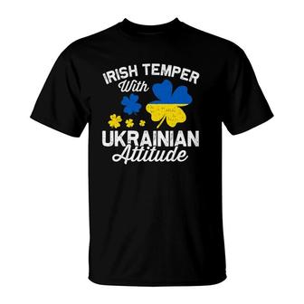Distressed Irish Ukrainian Attitude Patriotic St Patrick's Day T-Shirt | Mazezy