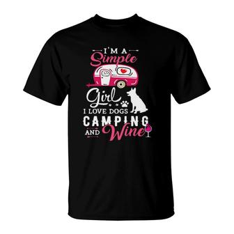 Dog Camping Girl I Love Dog Camping And Wine T-Shirt | Mazezy