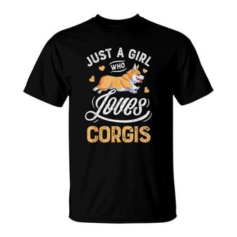 Dog Corgi Kids Women Just A Girl Who Loves Corgis S 425 Paws T-Shirt | Mazezy