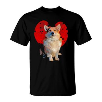Dog Corgi Lover Clouds Red Heart Funny Dog Lover Valentines Day435 Paws T-Shirt | Mazezy