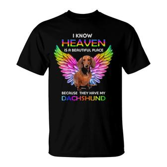 Dog I Know Heaven Is A Beautiful Place Because They Have My Dachshund 647 Paws T-Shirt | Mazezy