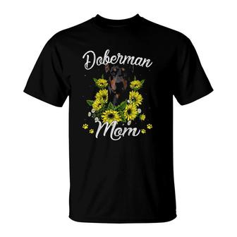 Dog Mom Mother's Day Gift Sunflower Doberman Mom T-Shirt | Mazezy UK