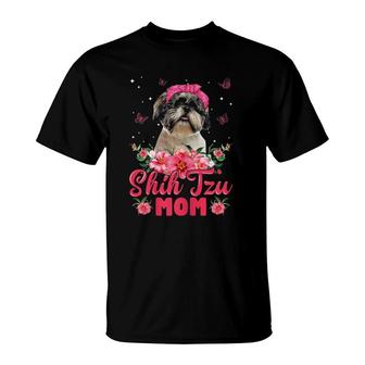 Dog Mom Mother's Day Gifts Flowers Shih Tzu Mom T-Shirt | Mazezy