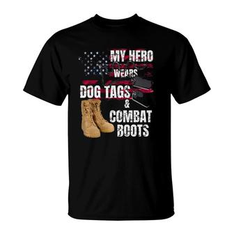 Dog Tags Military My Hero Wears Dog Tag Combat Boots Premium T-Shirt | Mazezy