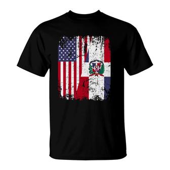 Dominican Roots Half American Flag Dominican Flag T-Shirt | Mazezy
