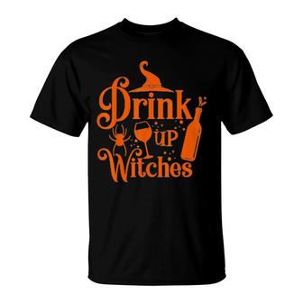 Drink Up Witches Halloween Drinking Wine Glass Lover Tee T-Shirt | Mazezy CA
