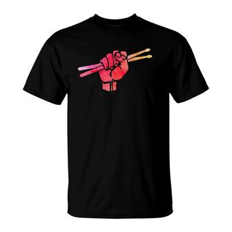 Drummer Gift Fist Drumsticks Lovers Gift T-Shirt | Mazezy