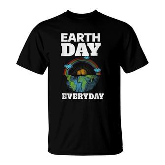 Earth Day Everyday Rainbow Teacher Retro Kids Cute Earth Day T-Shirt - Seseable