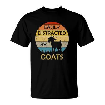 Easily Distracted By Goats Retro Vintage Funny Goat Lover T-Shirt | Mazezy