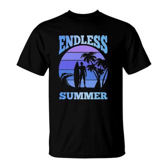 Endless Summer Surfing Summer Vacation Beach Palm Trees Sea T-Shirt | Mazezy