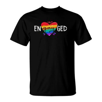 Engayged Lgbt Pride Engaged Gay Bridesmaid Wedding Lesbian T-Shirt | Mazezy