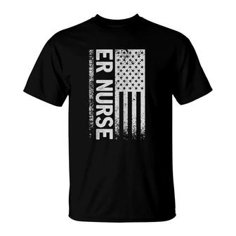 Er Nurse Distressed American Flag Emergency Room Rn Gift Zip T-Shirt | Mazezy