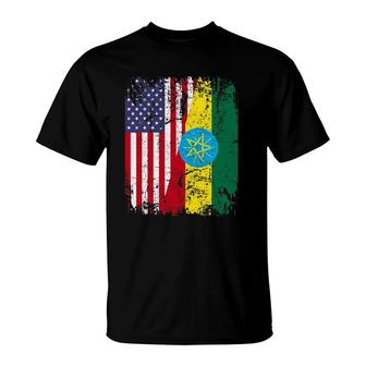 Ethiopian Rootshalf American Flag Ethiopia T-Shirt | Mazezy