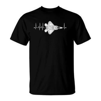 F-22 Raptor Schematic Airplane Pulse Ekg Pilot F22 Heartbeat T-Shirt | Mazezy