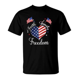 Faith Family Freedom Fourth July American Patriotic Womens T-Shirt | Mazezy DE