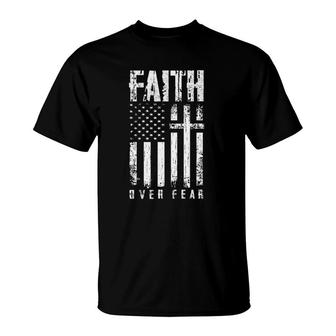 Faith Over Fear Christian Cross American Usa Flag T-Shirt | Mazezy CA