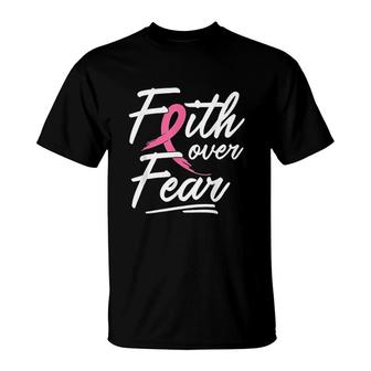 Faith Over Fear Survivor Pink Ribbon T-Shirt | Mazezy