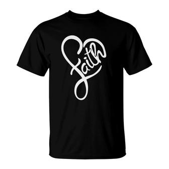 Faith Typo Heart Shape Christian Devotee Jesus God Lover T-Shirt | Mazezy UK