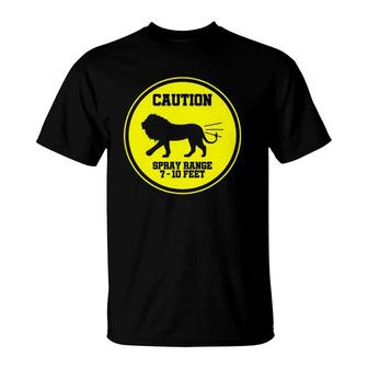 Farting Lion Caution Spray Area Warning Sign T-Shirt | Mazezy
